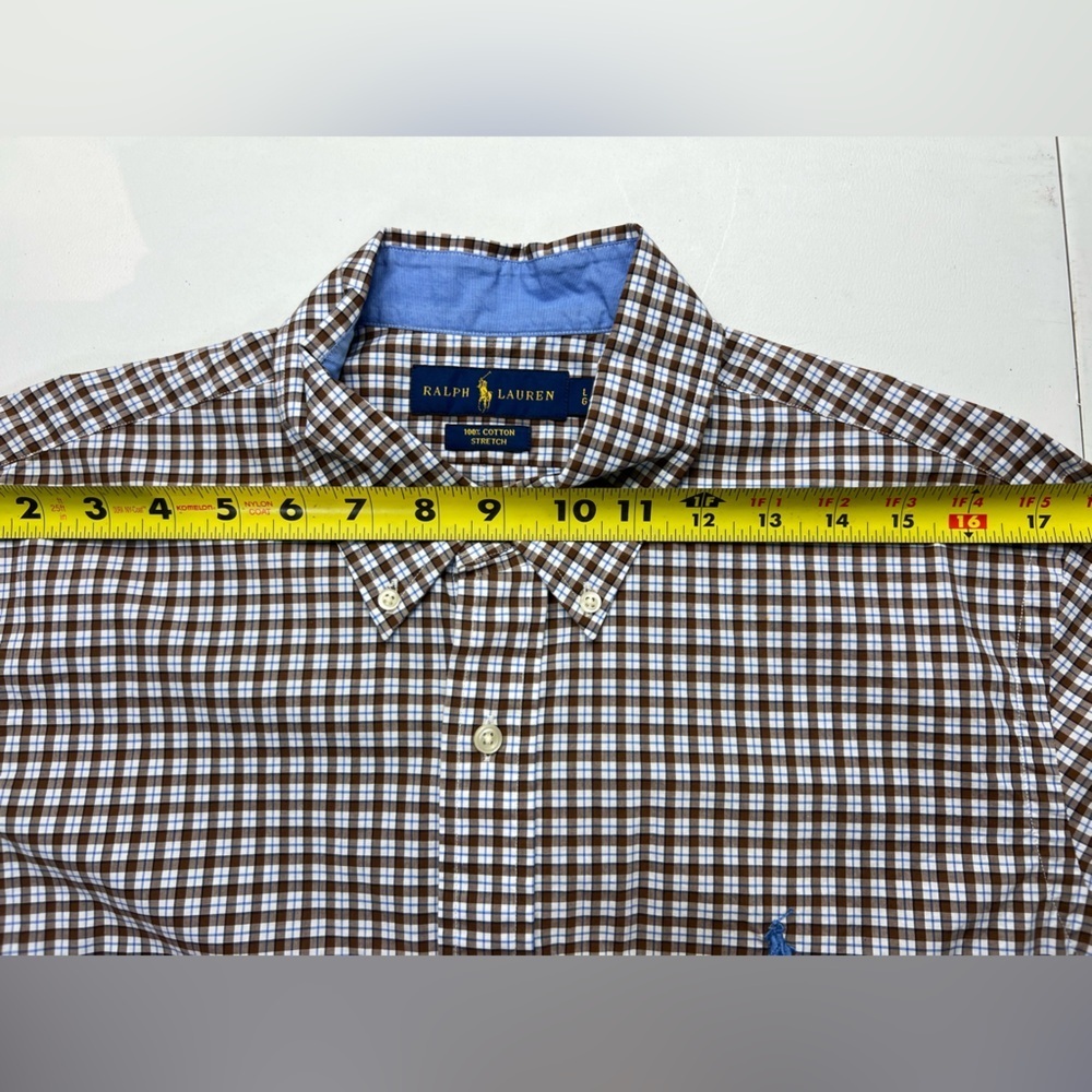 Ralph Lauren Men’s Cotton Stretch Button Down Shirt Sz L Brown Check Pony Preppy - Picture 5 of 11